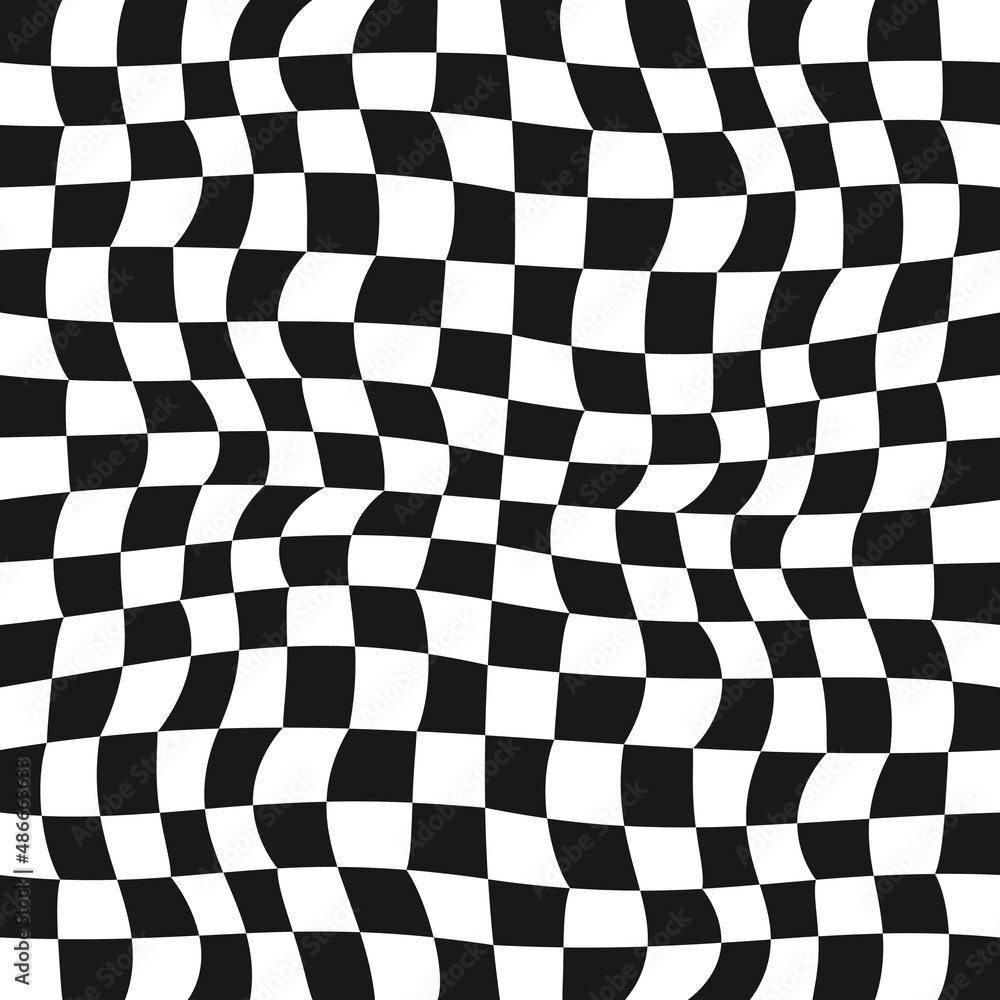 Poster Race flag or checkerboard wavy pattern. Vector squared cells pattern.