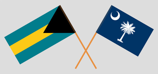 Crossed flags of the Bahamas and The State of South Carolina. Official colors. Correct proportion