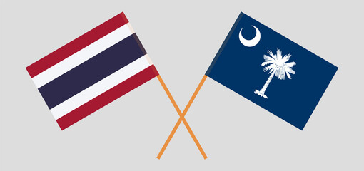 Crossed flags of Thailand and The State of South Carolina. Official colors. Correct proportion