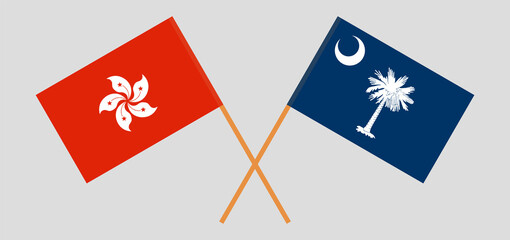 Crossed flags of Hong Kong and The State of South Carolina. Official colors. Correct proportion