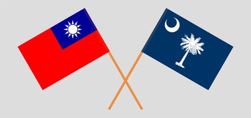Crossed flags of Taiwan and The State of South Carolina. Official colors. Correct proportion