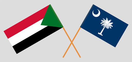 Crossed flags of the Sudan and The State of South Carolina. Official colors. Correct proportion