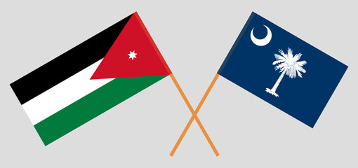 Crossed flags of Jordan and The State of South Carolina. Official colors. Correct proportion