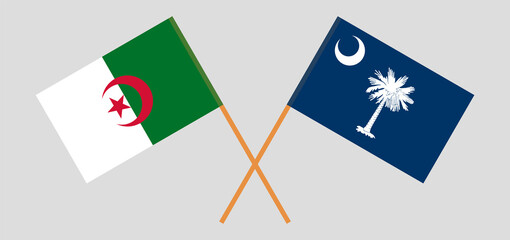 Crossed flags of Algeria and The State of South Carolina. Official colors. Correct proportion