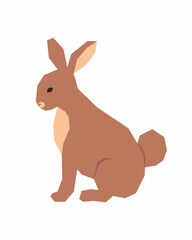 Profile of a brown seated rabbit. Side view of the hare. Vector illustration in flat style.