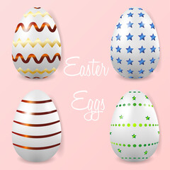 Set of Easter eggs collection on pink background.Vector illustration