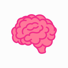 Pink human Brain or mind line art color icon for apps and websites on white background. Vector clipart illustration
