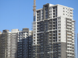 Construction site of new skyscrapers and residential property development buildings in new Egypt,...