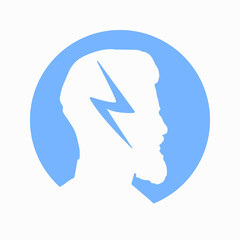 Migraine linear icon. Human head with lightning bolt. Thunderclap head. Temple pressure, pain. Flu symptom. outline symbol. Vector illustration isolated outline drawing in blue color