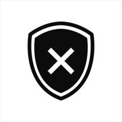 Obraz premium Shield check mark false icon or security shield danger protection icon with cross symbol. Vector clipart illustration