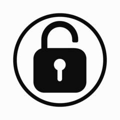 Open padlock in circle icon design on isolated white background. Vector clipart. Unlock sign for website or app
