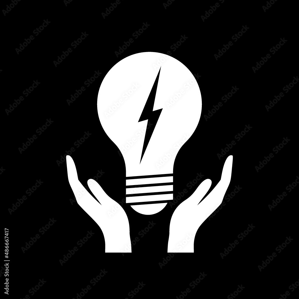 Poster light bulb with lightning symbol icon isolated on dark background
