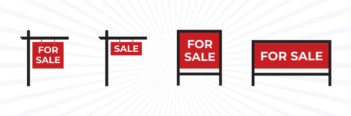 Set of Various Vector Real Estate Signs - Blank, For Sale By Owner, For Sale, For Rent and For Lease.