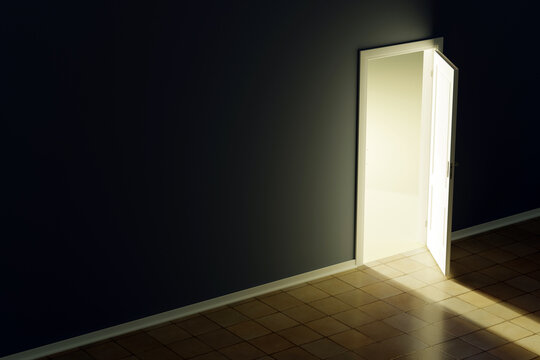 ajar door and light through it into a dark room