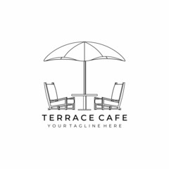 terrace cafe logo line art vector illustration design creative nature minimalist monoline outline linear simple modern
