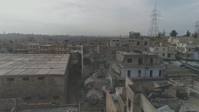Aerial view of the war-torn Syrian city of Aleppo. Now it is a ghost town with almost no people.