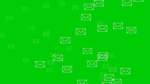 Rain of mail or envelope symbol on a green screen background.