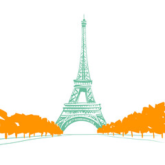 Eiffel Tower sketch drawing. Paris,France vector illustration