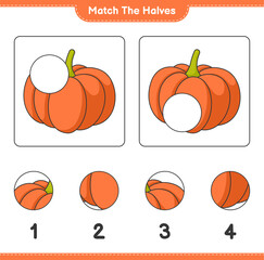 Match the halves. Match halves of Pumpkin. Educational children game, printable worksheet, vector illustration