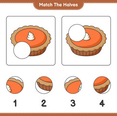 Match the halves. Match halves of Pie. Educational children game, printable worksheet, vector illustration
