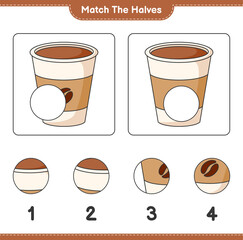 Match the halves. Match halves of Coffee Cup. Educational children game, printable worksheet, vector illustration