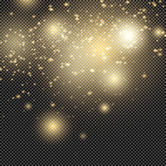 Golden sparks, flashes shine with a special light effect. Shiny dust particles on transparent background