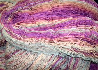 Obraz premium wool yarn threads, close-up of yarn texture, knitting as a hobby