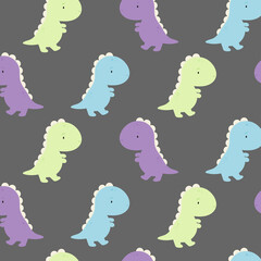 Vector seamless pattern with Cute Dinosaur. For greeting card, posters, banners, books, printing on the pack, printing on clothes, fabric, wallpaper.	