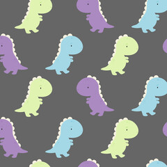 Vector seamless pattern with Cute Dinosaur. For greeting card, posters, banners, books, printing on the pack, printing on clothes, fabric, wallpaper.	