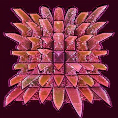 tiny mosaic tile in shades of bright pink and deep red