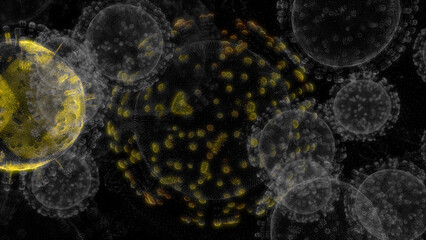 Close-up of virus under microscope, SARS-CoV-2 COVID-19 or NeoCoV