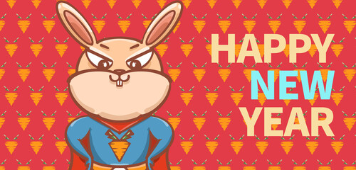Hand drawn cartoon Superman illustration design in the year of the rabbit