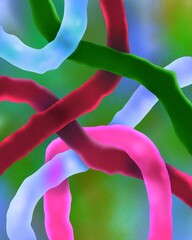 Abstract psychedelic background with green pink blue curved forms