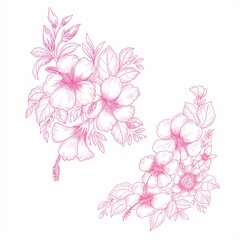 Hand draw wedding pink floral set sketch background