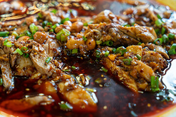 Delicious spicy chicken nuggets on the plate