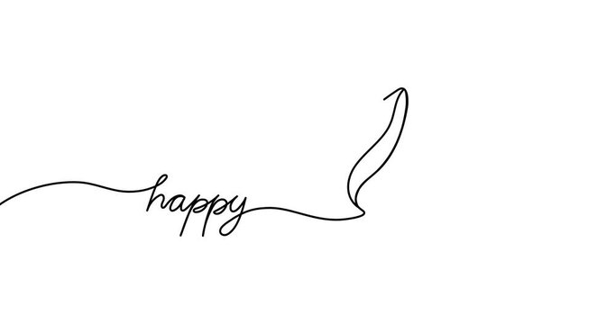 Animated illustration for Easter. Continuous One Line text Happy Easter. Hand-drawn minimalist style. 4K video.