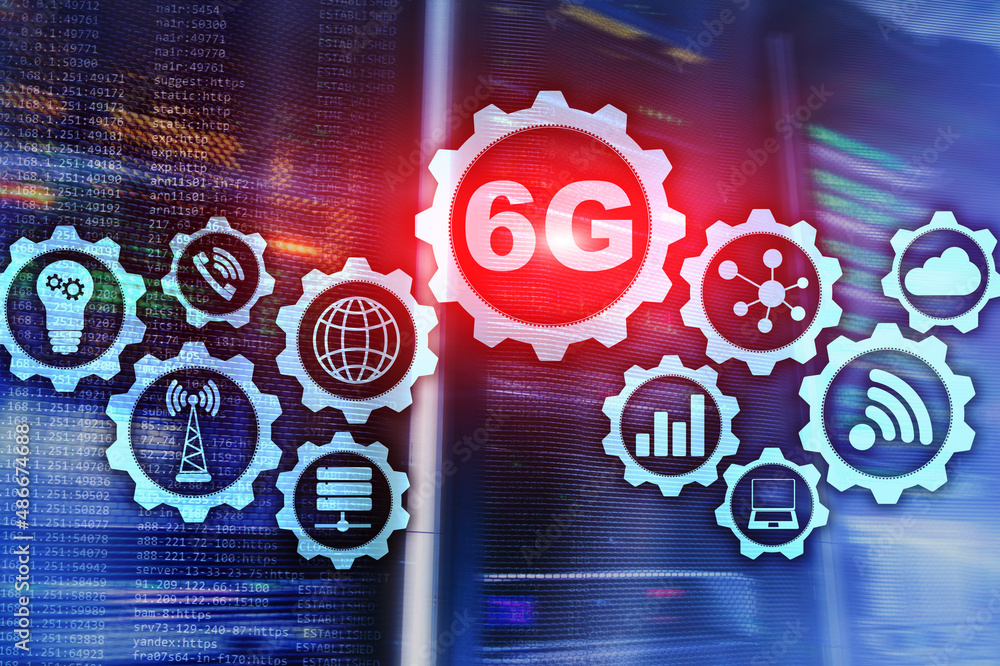 Poster future communications fast technology. 6g network connection concept. high speed mobile wireless tec
