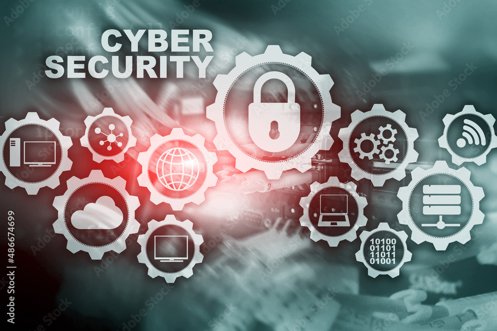Aufkleber cyber security network. data protection privacy concept on datacenter background