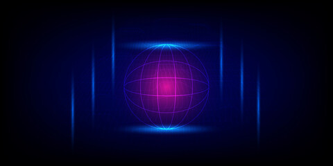 Business and technology background concept. Earth shiny on the wireframe and blue background. Data transfer, big data, connection on the globe, communication, and the metaverse.