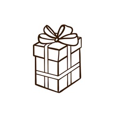 Hand drawn Gift box. Birthday clipart in doodle style.  Vector Isolated illustration on a white background.
