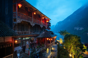 Night view of gongtan ancient town in Youyang, Chongqing, China
