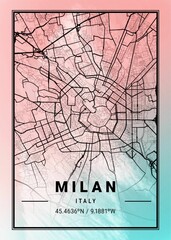 Milan Neptune Watercolor Map
