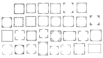 Big Set Black Simple Line Frame Collection Doodle Square Floral Frame Elements Vector Design Style Sketch Isolated Illustration For Banner