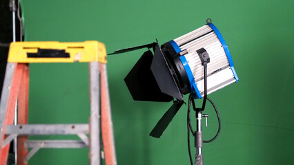 Big studio lighting kit 5000 watt with soft box on tripod and professional green screen background...