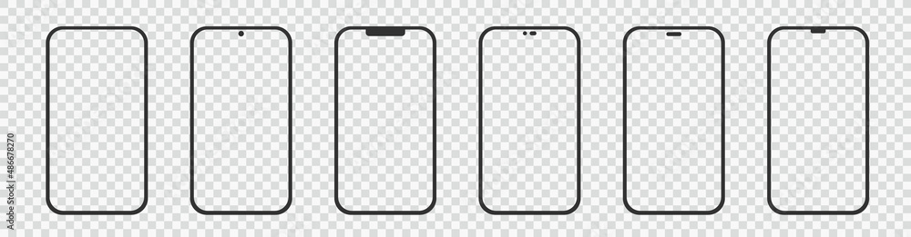 Poster set realistic smartphone blank screen, phone mockup isolated on transparent background. template for