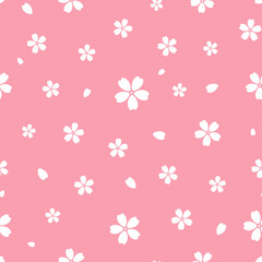 Vector seamless pattern with pink sakura flowers and petals. Cherry blossoms decorative print for wallpaper, fabric and home decor