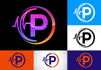 Initial P monogram with health Pulse. Heartbeat logo design. Logo for medical or health business