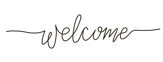 Welcome. Single line written hand drawn phrase lettering design. Handwritten by one line. Calligraphic inscription with smooth lines. Vector illustration