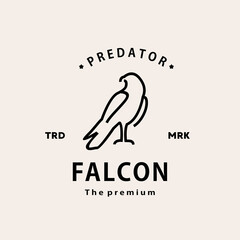 vintage retro hipster falcon logo vector outline monoline art icon
