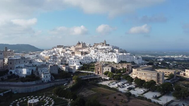 Aerial view over Ostuni in Italy also called the white